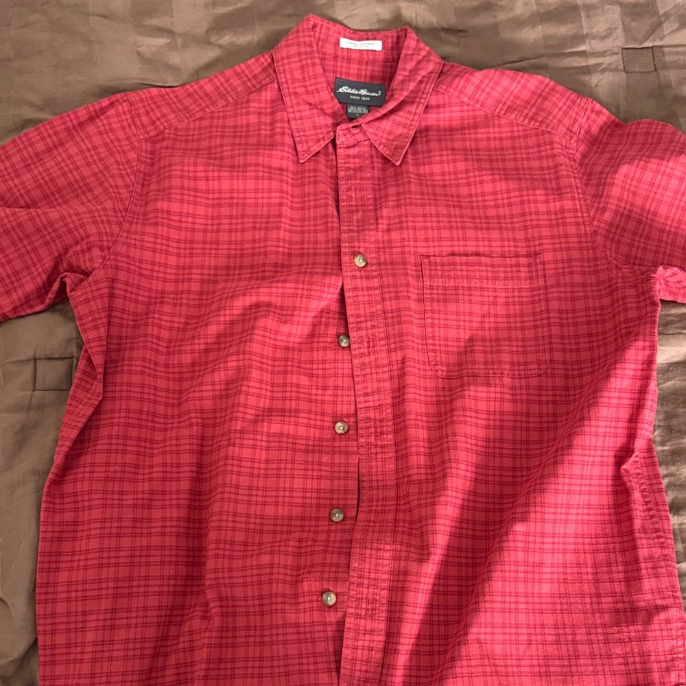 Eddie Bauer Men's Casual Red Checkered Shirt